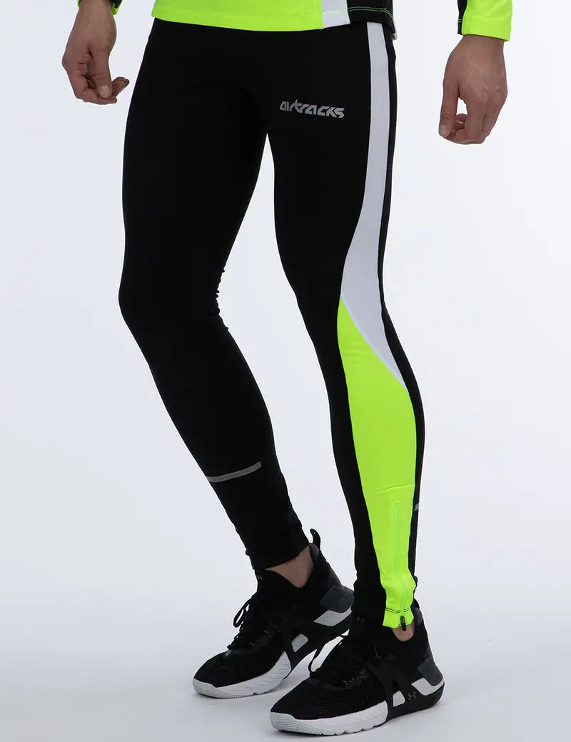 Herren Thermo Laufhose Tight Lang Schwarz Neon Setprodukt 4