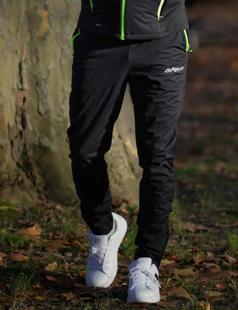 Herren Thermo Winter Laufhose Lang Pro Team Schwarz-Neon Setprodukt 1