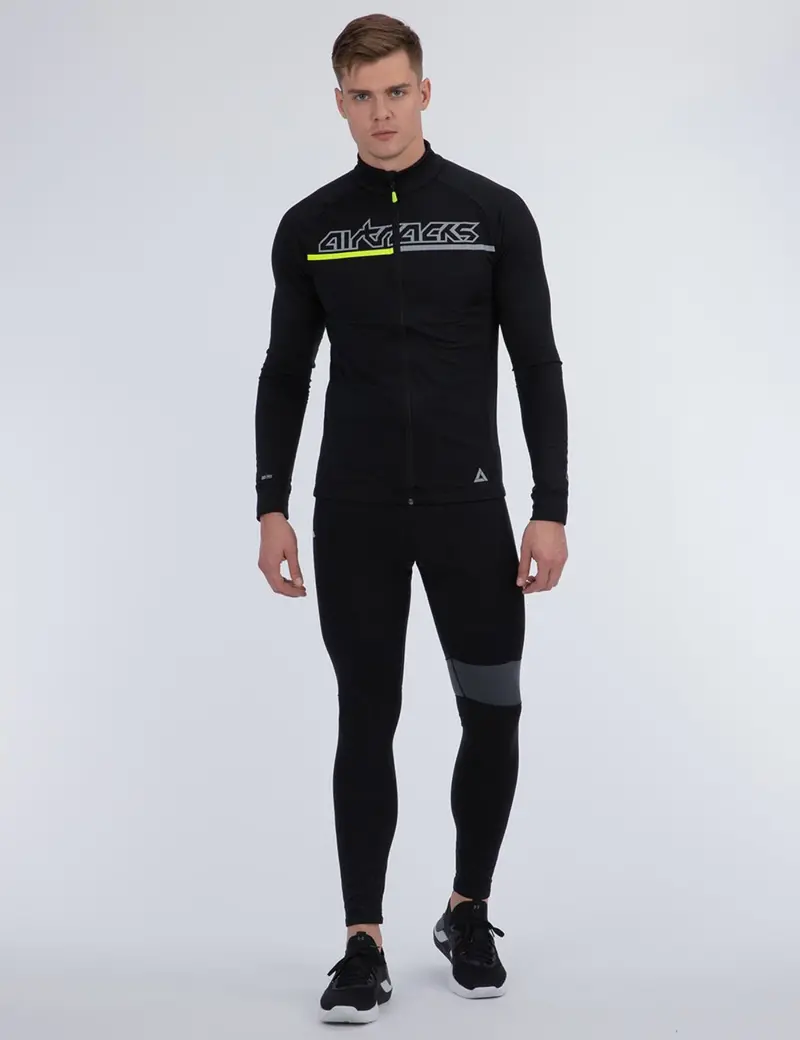 Herren Thermoradtrikot Set (2-Tlg.) Pro Team Fahrradtrikot Langarm+Trägerhose Lang Schwarz Grau 1