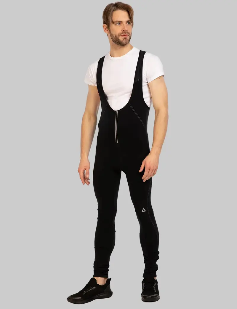Herren Winter Fahrradhose Lang Mit Trägern Comfort Line - Fleece Thermoradhose Schwarz Silber 1