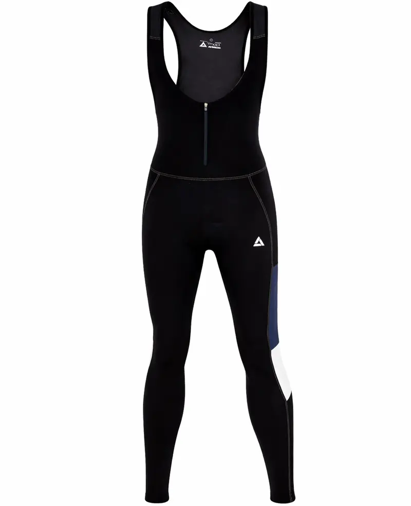 Herren Winter Fahrradhose Lang Mit Trägern Pro Line - Fleece Thermoradhose Schwarz-Blau 1