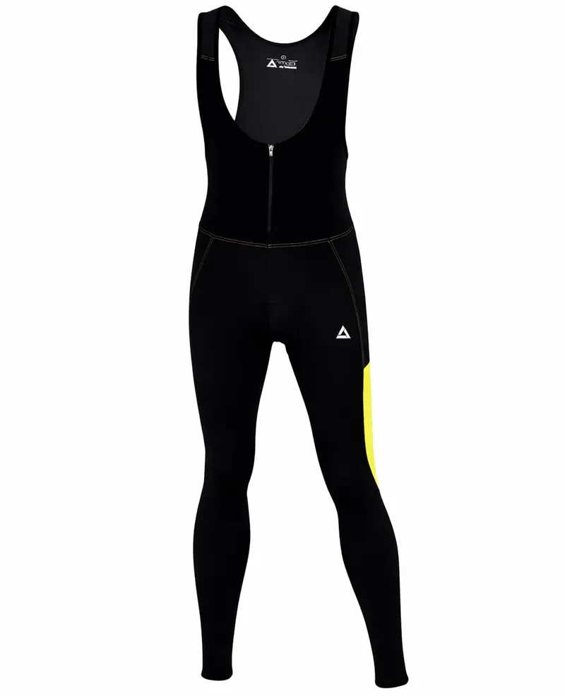 Herren Winter Fahrradhose Lang Mit Trägern Pro Line - Fleece Thermoradhose Schwarz-Neon 1