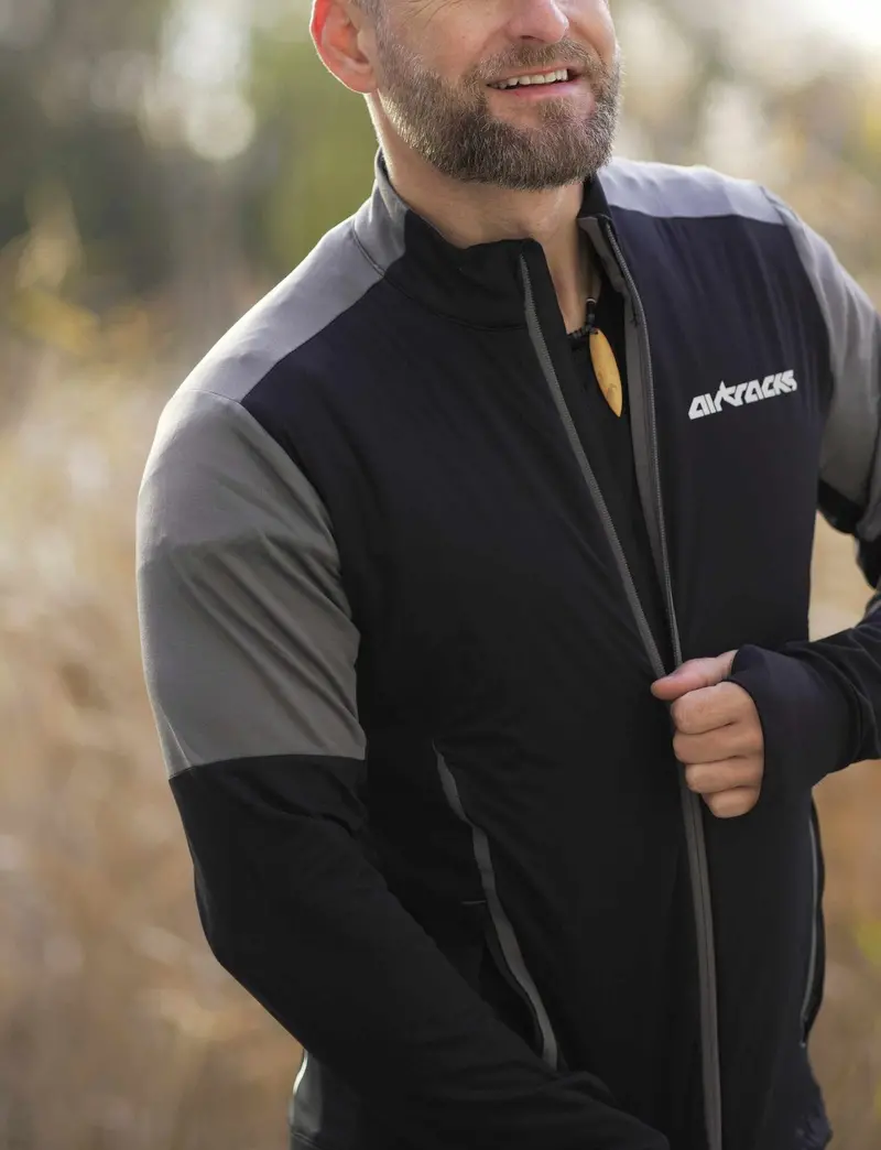 Herren Winter Fleece Laufshirt Langarm Thermo Running Sweatshirt Pro Line Schwarz Grau 4