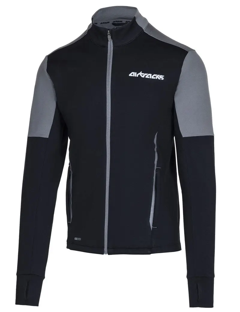 Herren Winter Fleece Laufshirt Langarm Thermo Running Sweatshirt Pro Line Schwarz Grau 6