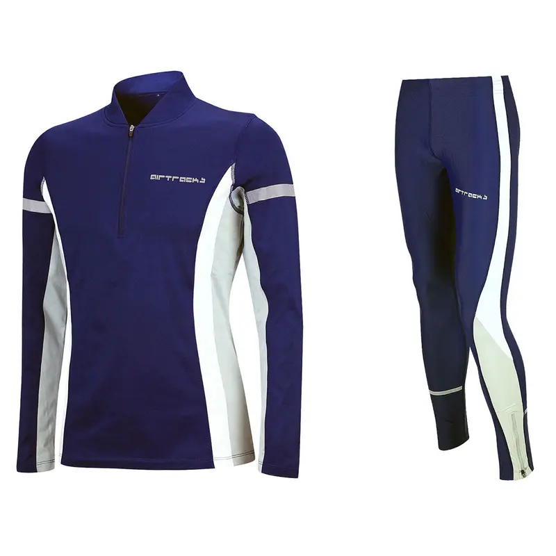 Herren Winter Fleece Thermolaufset (2-Tlg.) Laufshirt Langarm + Laufhose Lang Blau 1