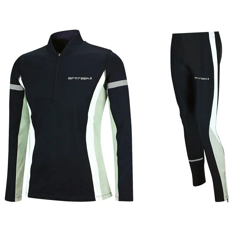 Herren Winter Fleece Thermolaufset (2-Tlg.) Laufshirt Langarm + Laufhose Lang Schwarz Grau 1
