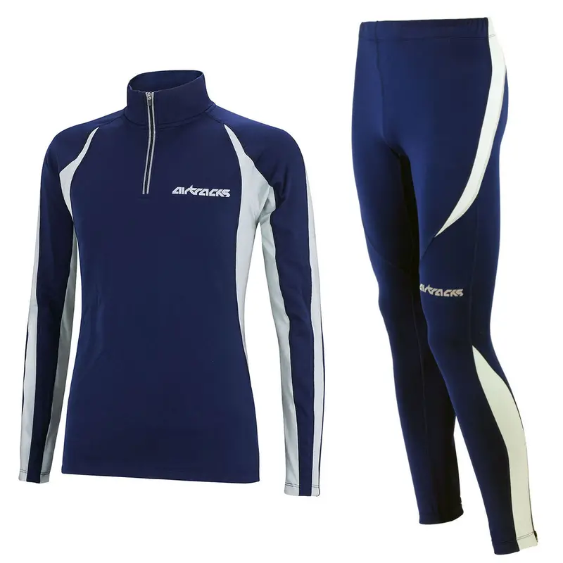 Herren Winter Fleece Thermolaufset (2-Tlg.) Pro Laufshirt Langarm + Laufhose Lang Blau Grau 1