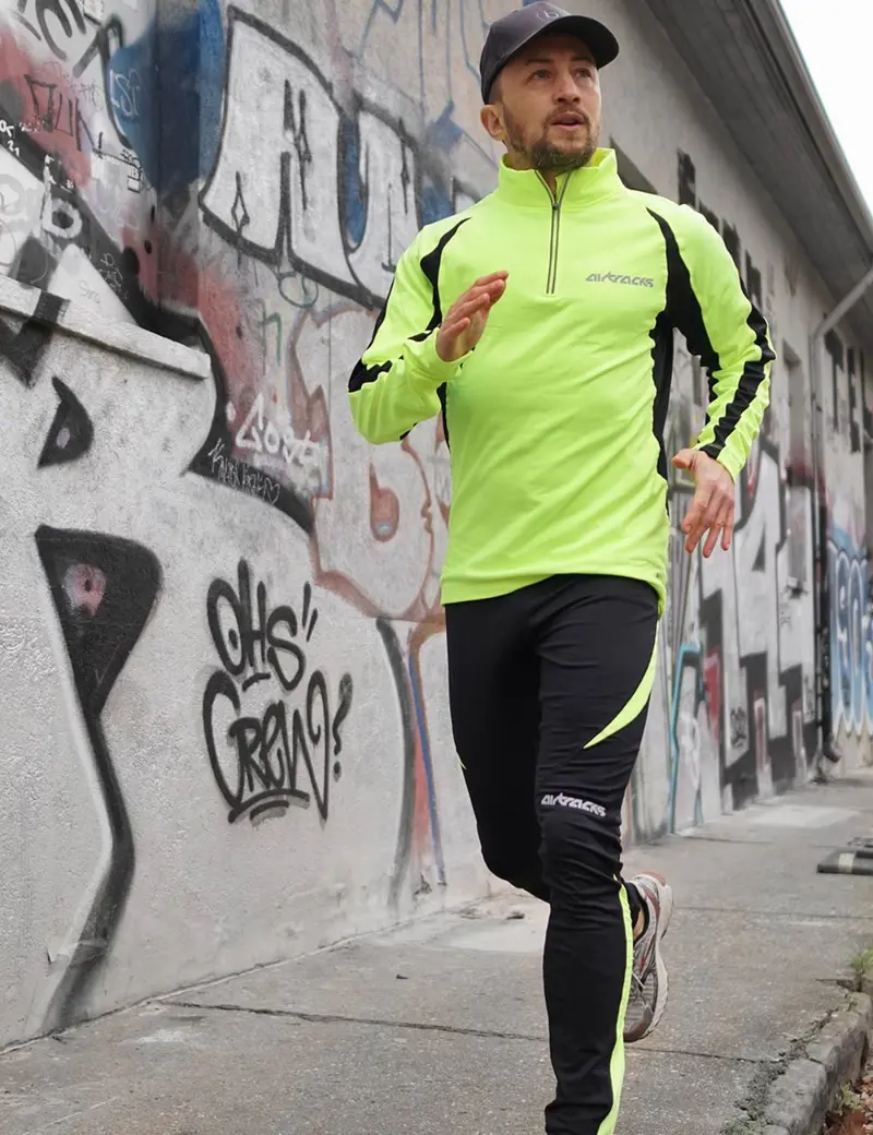 Herren Winter Laufset Pro Thermo Laufshirt Langarm Pro + Thermo Laufhose Lang Pro - Schwarz-Neon 1
