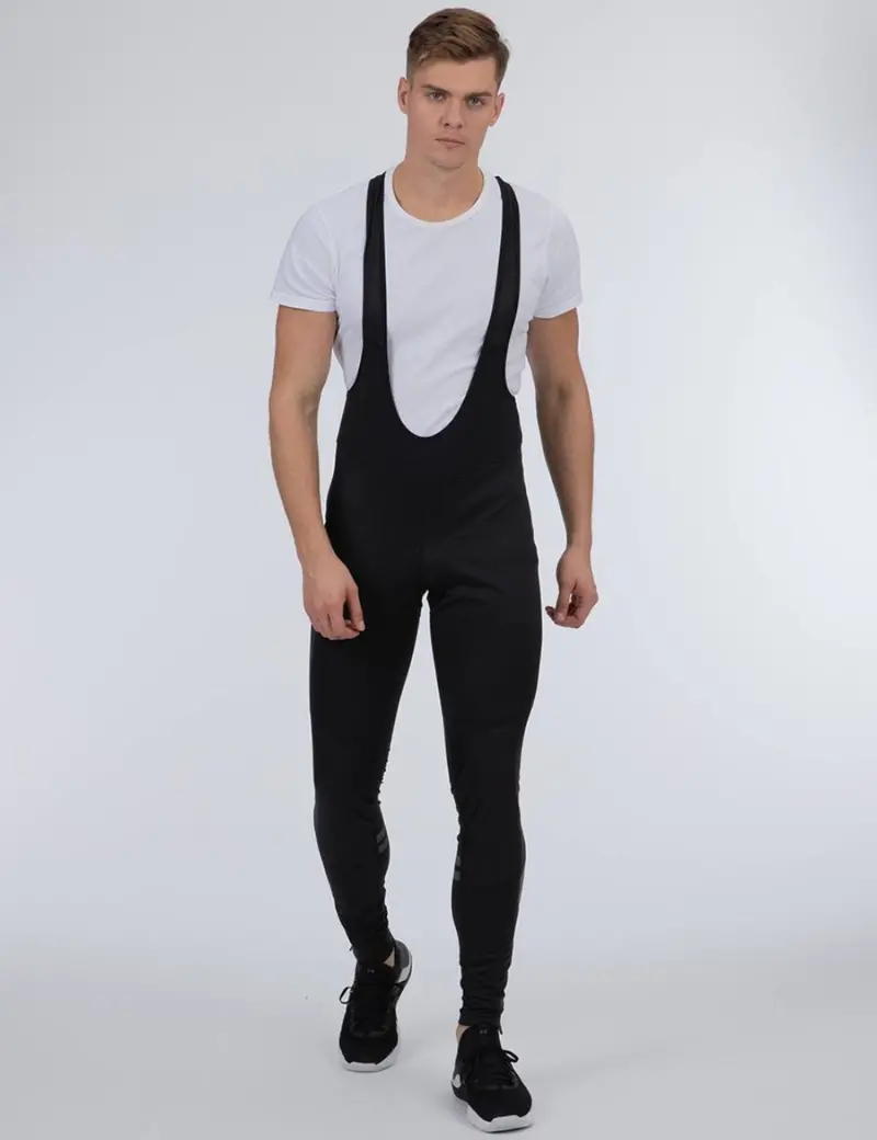 Herren Winter Thermo Fahrradhose Lang Mit Trägern Pro Line Ii Schwarz-Silber 1