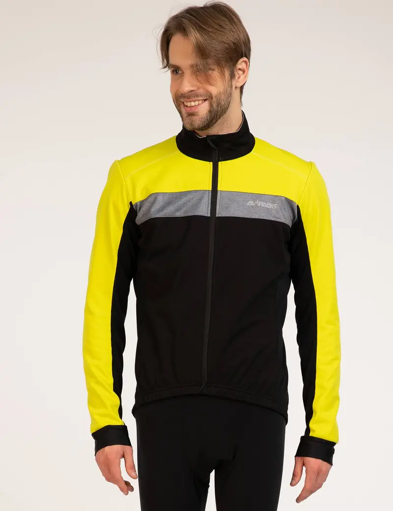 Herren Winter Thermo Fahrradjacke Pro Team Schwarz Neon 1