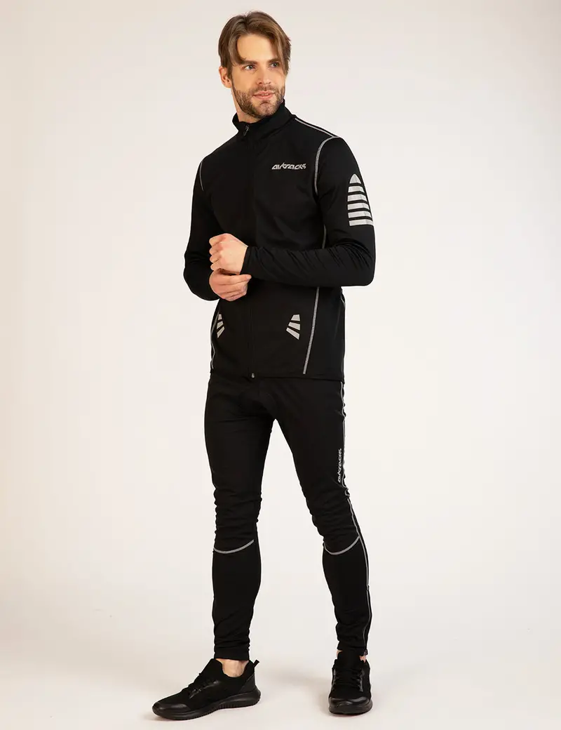 Herren Winter Thermo Fahrradtrikot Langarm Set  Pro Schwarz-Grau 1