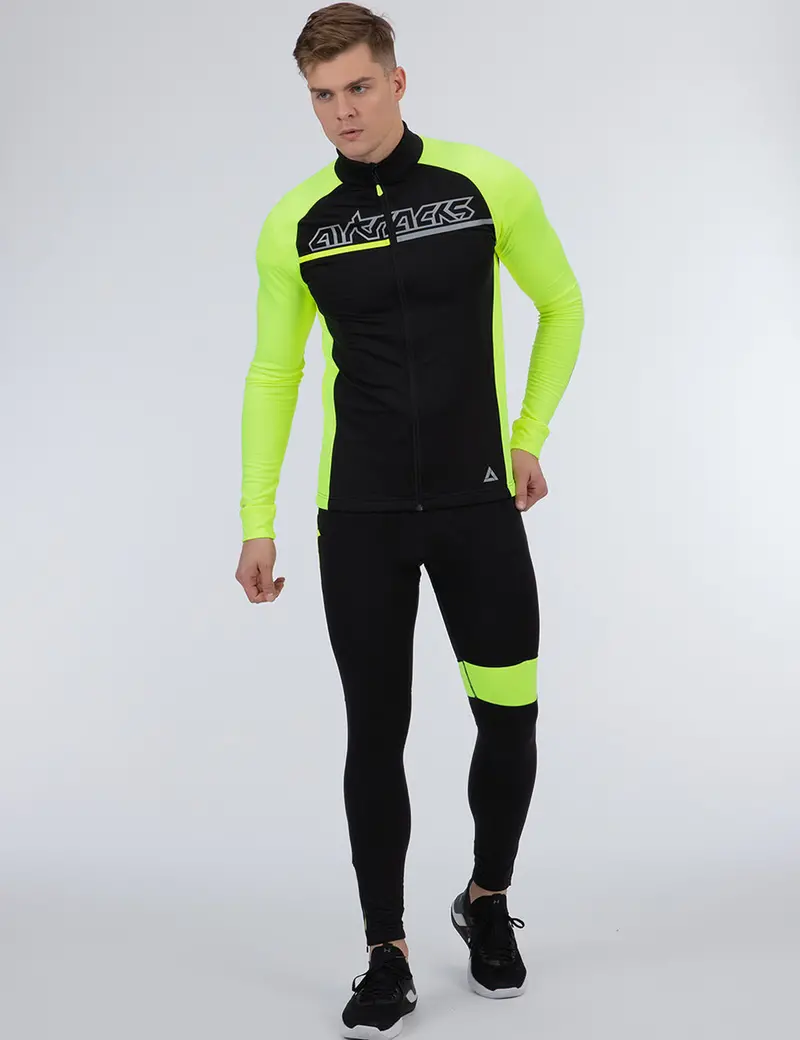 Herren Winter Thermo Fahrradtrikot Set Pro Team Ii Schwarz - Neon 1