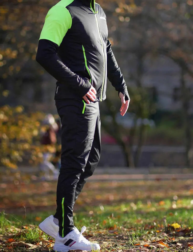 Herren Winter Thermo Laufhose Lang Pro Team Schwarz-Neon 3