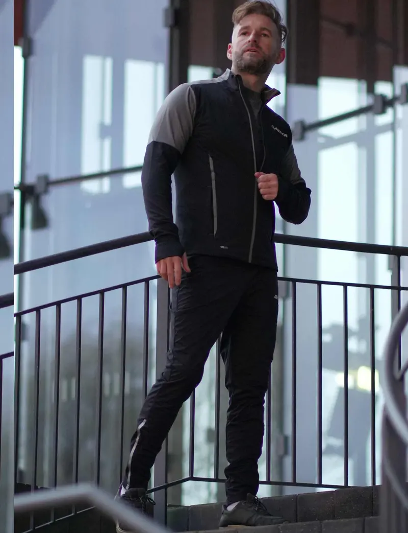 Herren Winter Thermo Laufhose Lang Pro Team Schwarz-Silber Setprodukt 1