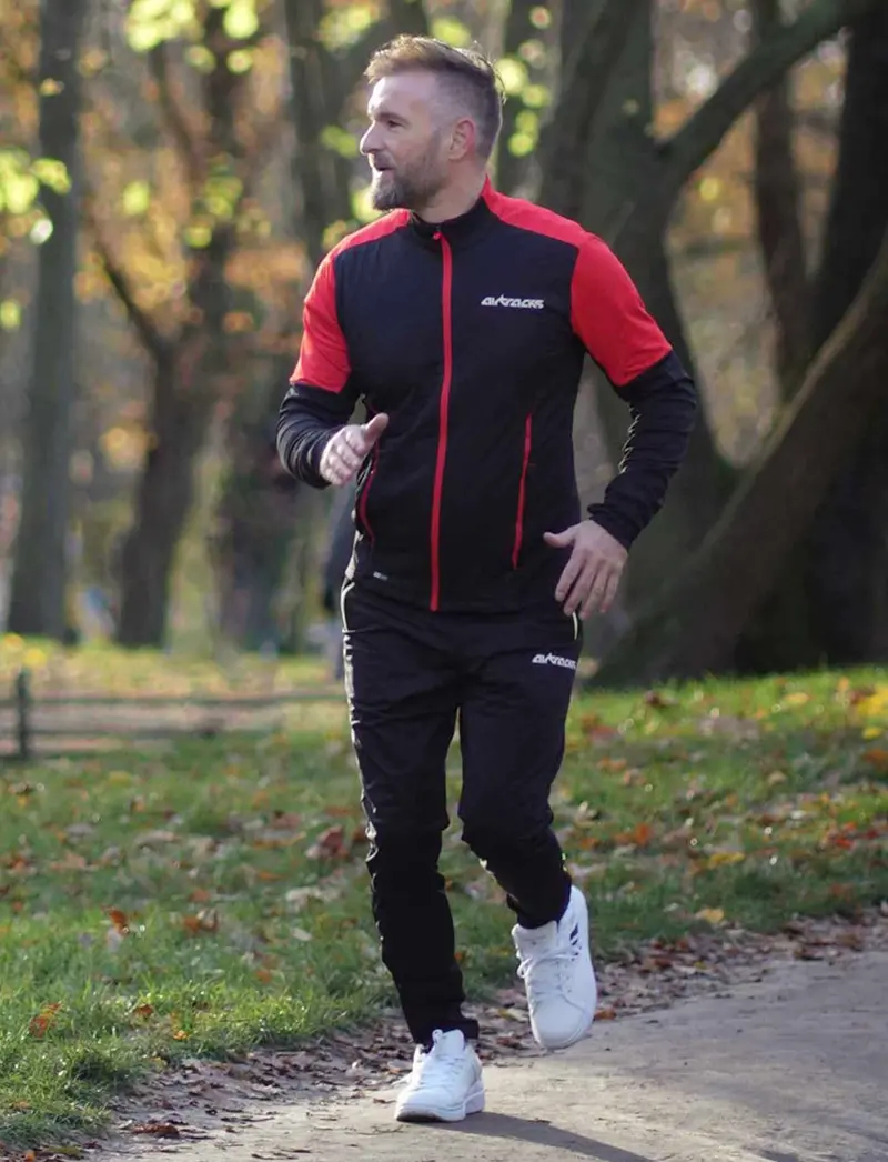Herren Winter Thermolaufset (2-Tlg.) Pro Line Laufshirt Langarm + Laufhose Lang Schwarz Rot 1