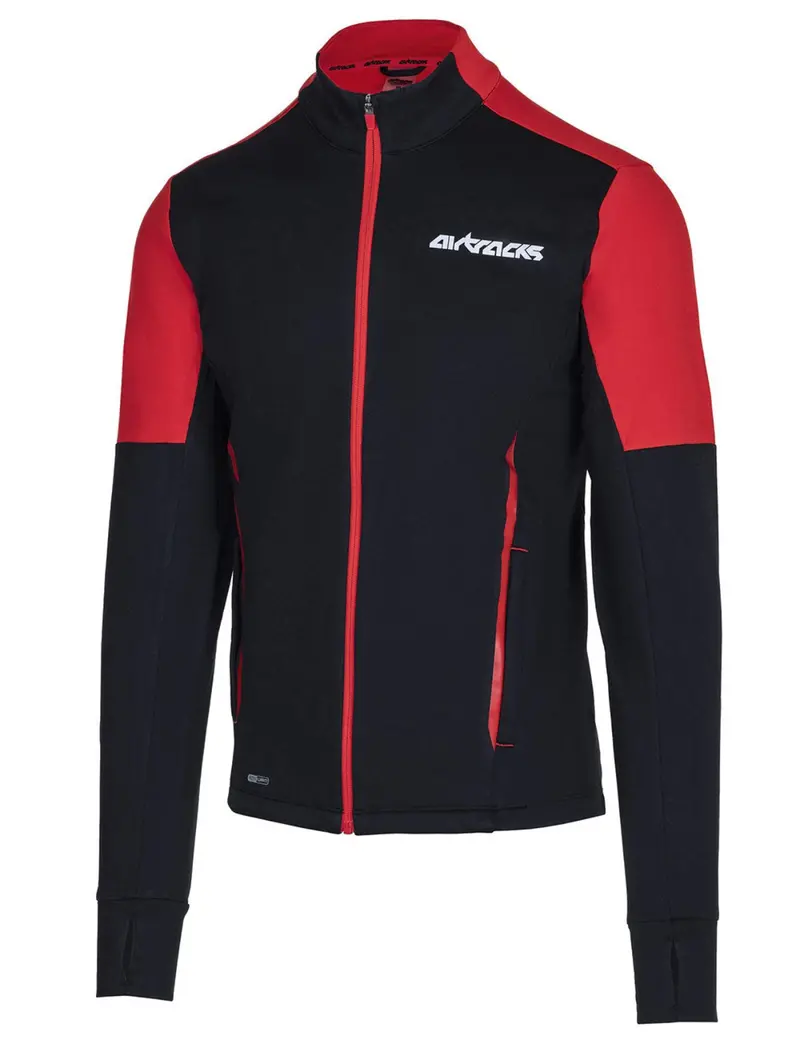 Herren Winter Thermolaufset (2-Tlg.) Pro Line Laufshirt Langarm + Laufhose Lang Schwarz Rot 5