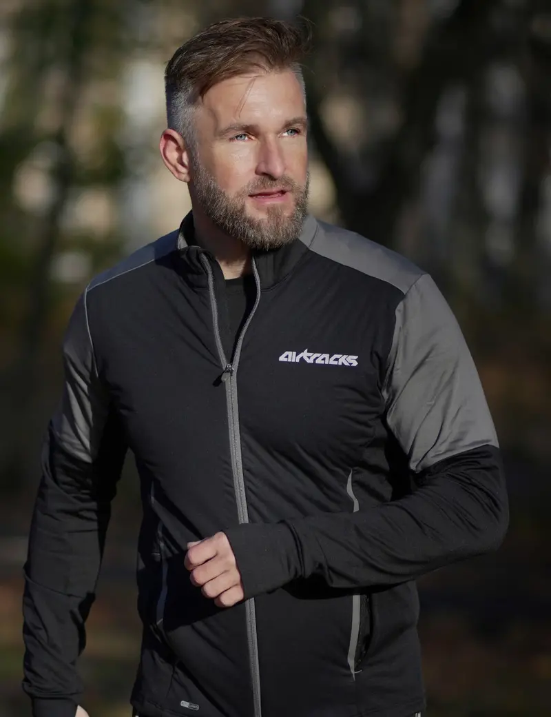 Herren Winter Thermolaufset Pro Line Laufshirt Langarm + Laufhose Lang Schwarz Grau 1