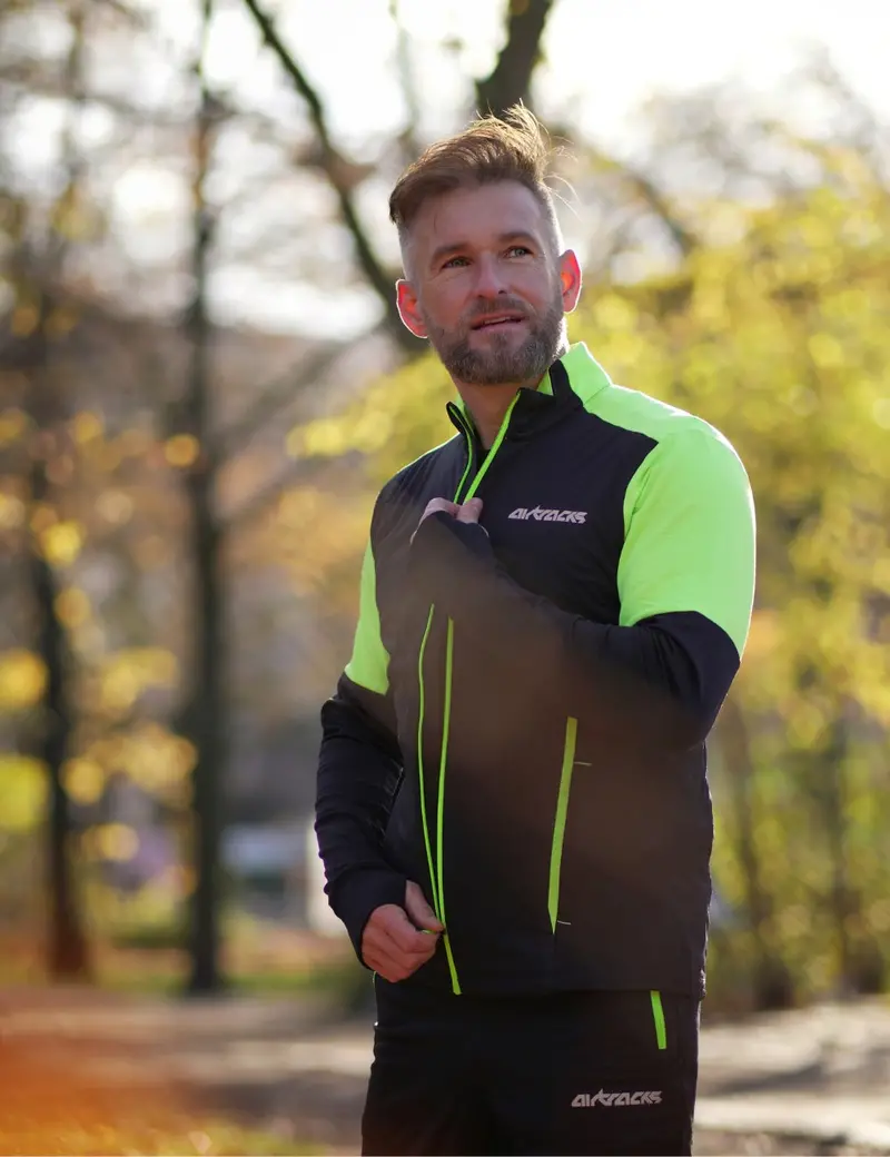 Herren Winter Thermolaufset Pro Line Laufshirt Langarm + Laufhose Lang Schwarz Neon 1