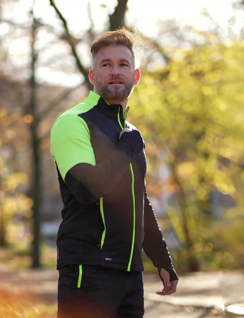 Herren Winter Thermolaufset Pro Line Laufshirt Langarm + Laufhose Lang Schwarz Neon 3