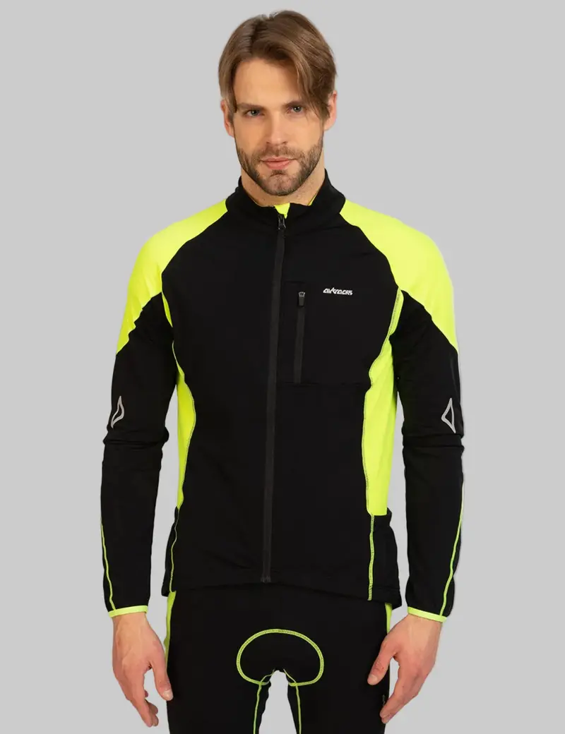 Herren Winter Thermoradtrikot Pro-T – Fahrradtrikot Langarm Mit Fleece Schwarz-Neon 1