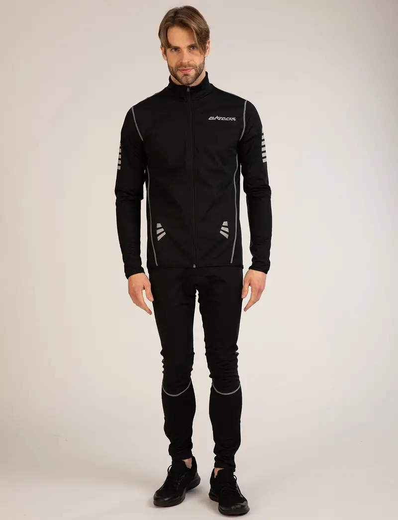 Herren Winter Thermoradtrikot Set (2-Tlg.) Pro-T Fahrradtrikot Langarm+Fahrradhose Lang Fahrradhose Lang  Schwarz-Silber 1