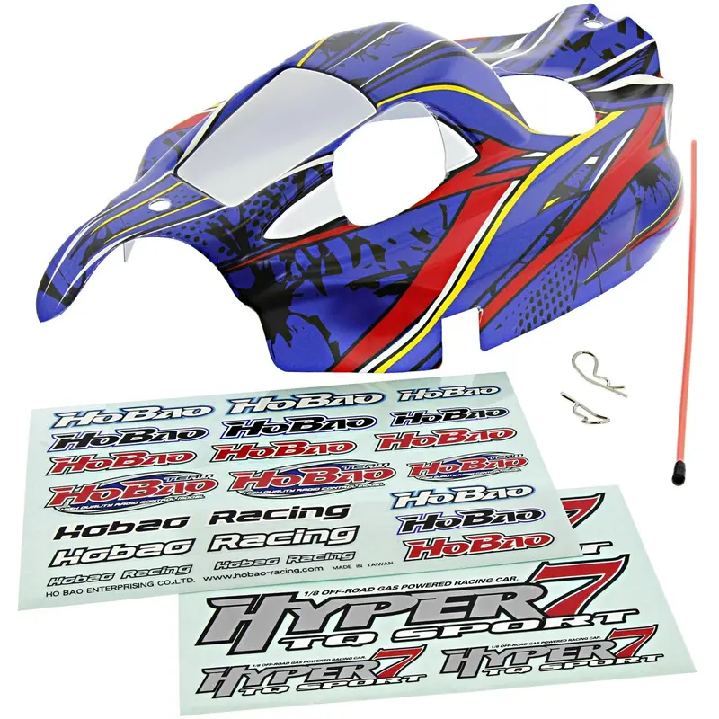 Hobao 1/8 Hyper 7 Tq Blue Body, Decals & Antenna Tube 1