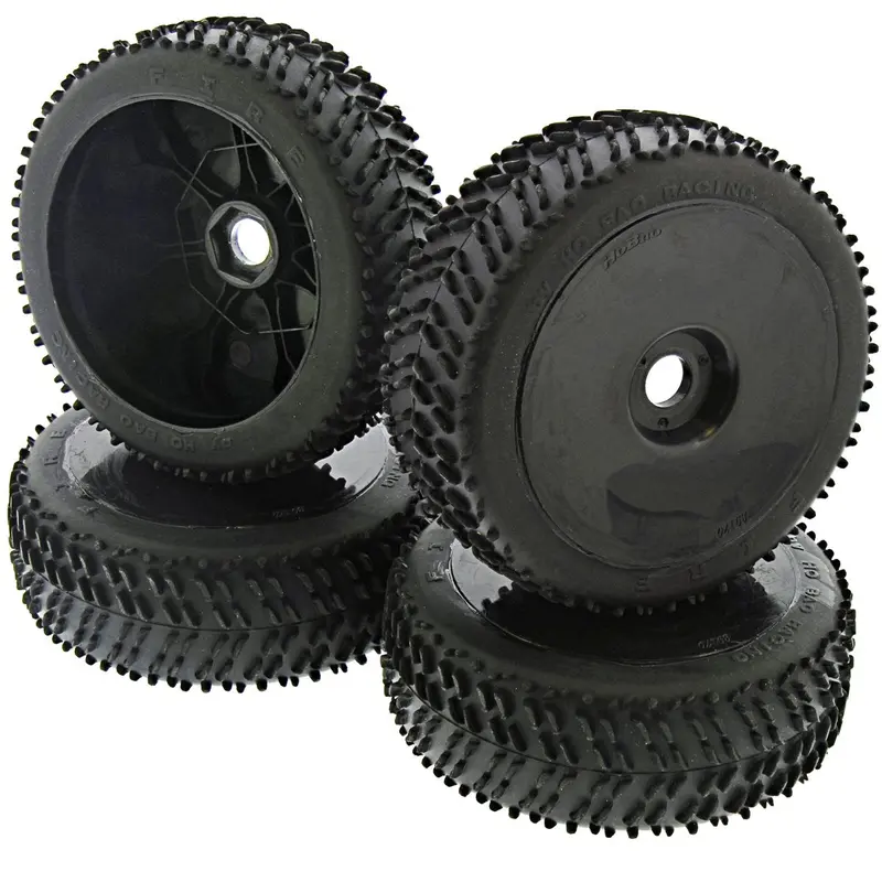 Hobao 1/8 Hyper 7 Tq Fire Racing Tires & Black Dish Wheels, 17Mm 1