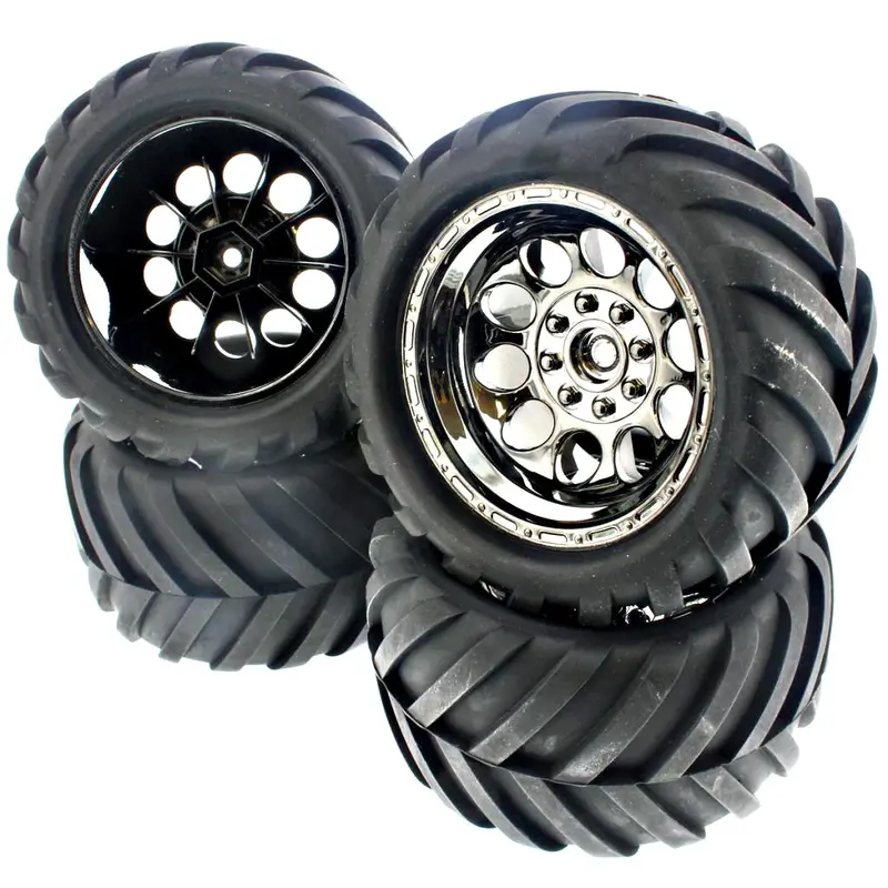 Hpi Racing 1/10 Bullet Mt / St Flux Front & Rear Ammunition Mt Tires & Black Chrome Wheels - 14Mm Hex 1