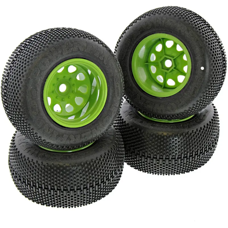 Hpi Racing 1/12 Mini Savage Xs Flux Powerpin Tires & Green Classic King Wheels 1