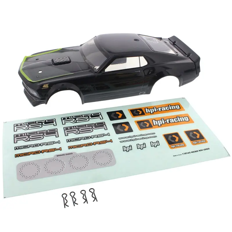 Hpi Racing 1/18 Micro Rs4 Black & Green Vaughn Gittin Mustang Body, Decals, & Clips 1