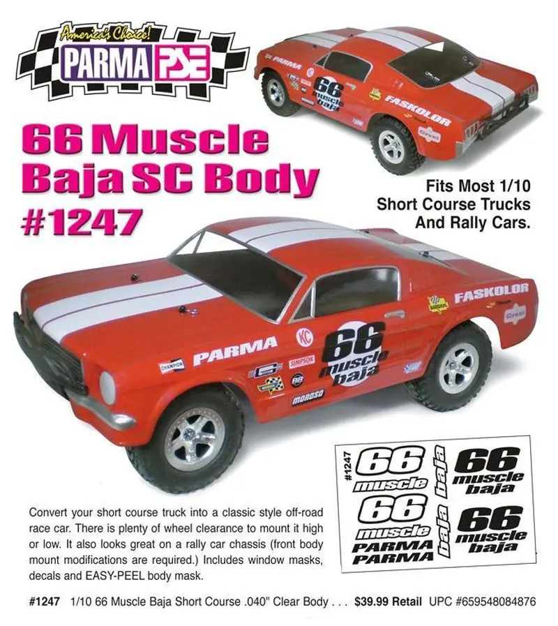 Parma '66 Muscle Baja 1/10 Scale Short Course Drag Clear Body, Par1247 1