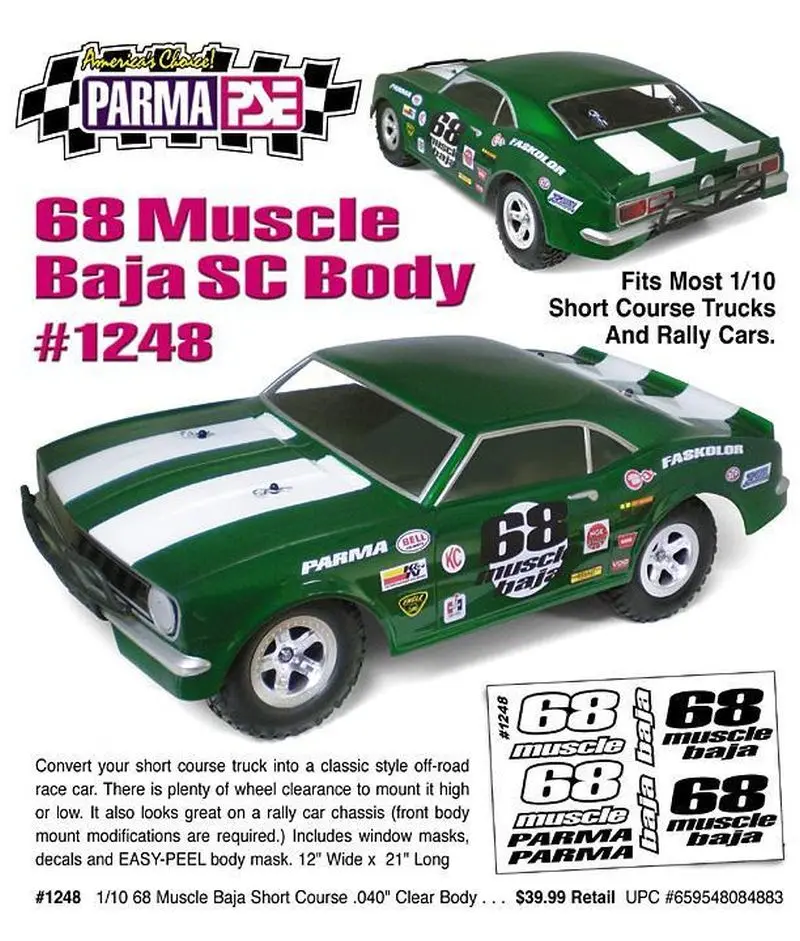 Parma '68 Muscle Baja 1/10 Scale Short Course Drag Clear Body, Par1248 1