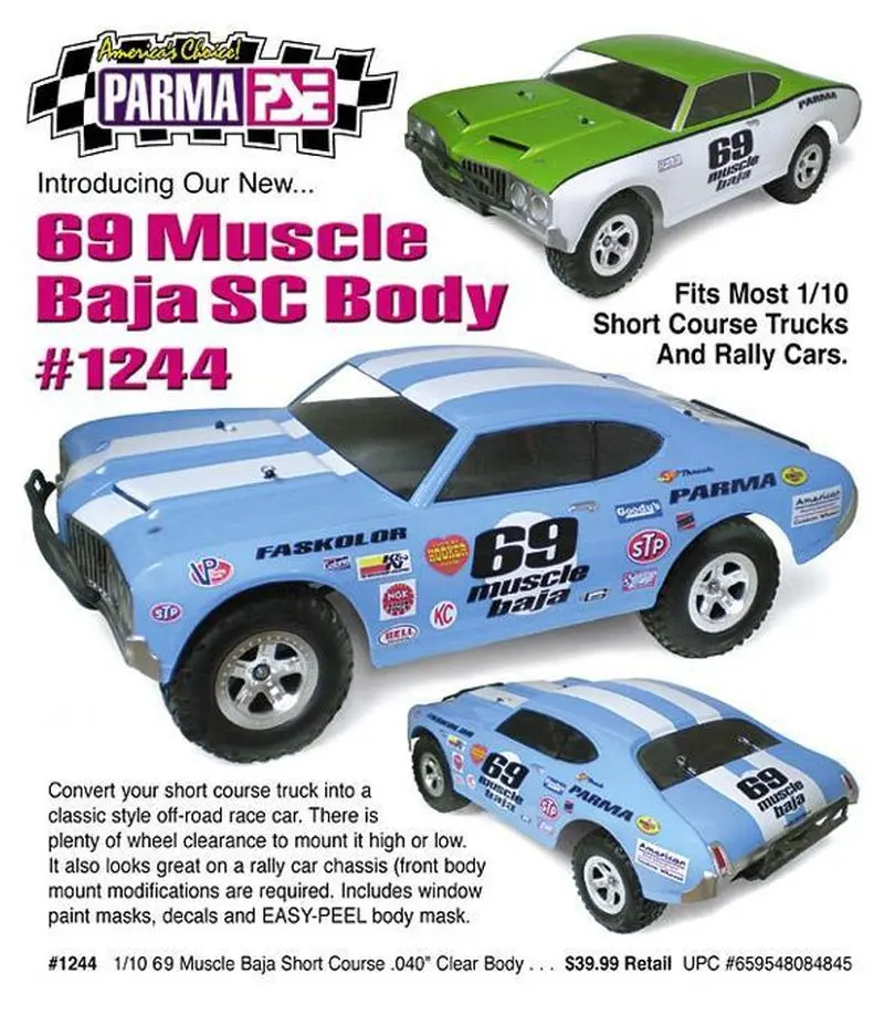 Parma '69 Muscle Baja 1/10 Scale Short Course Drag Clear Body, Par1244 1