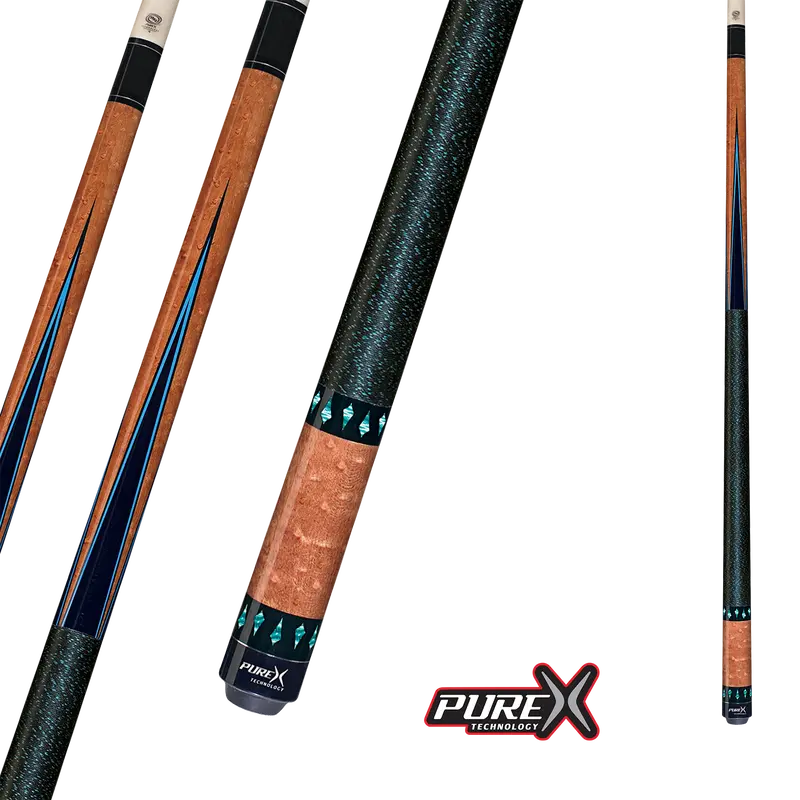 Pool Cue Pure X Birdseye Maple With Black And Turquoise Points 13Mm 19Oz 1