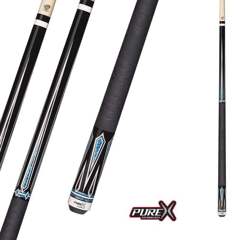 Pool Cue Pure X Black With Blue Recon 13Mm 19Oz  Mz Grip 1