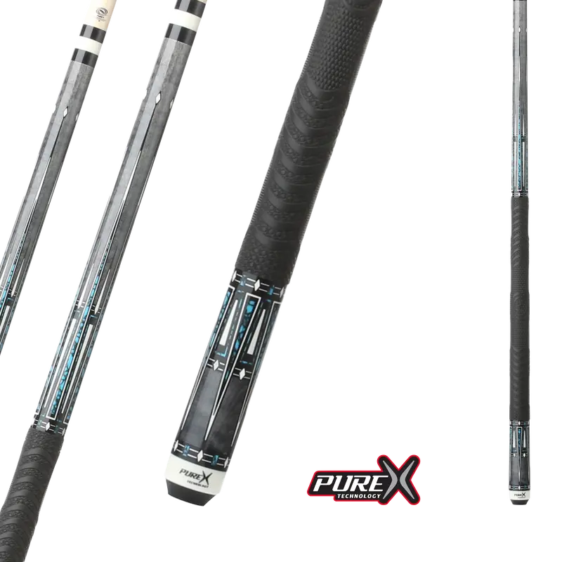 Pool Cue Pure X Grey Stained Curly Maple With Blue Recon Graphics 13Mm 19Oz 1