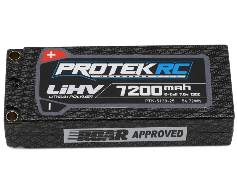 Protek Rc 2S 130C Low Ir Si-Graphene+ Hv Mid-Sized Lipo Battery (7.6V/7200Mah) W/5Mm Connectors (Roar Approved) (113Mm Length) Ptk-5138-25 1