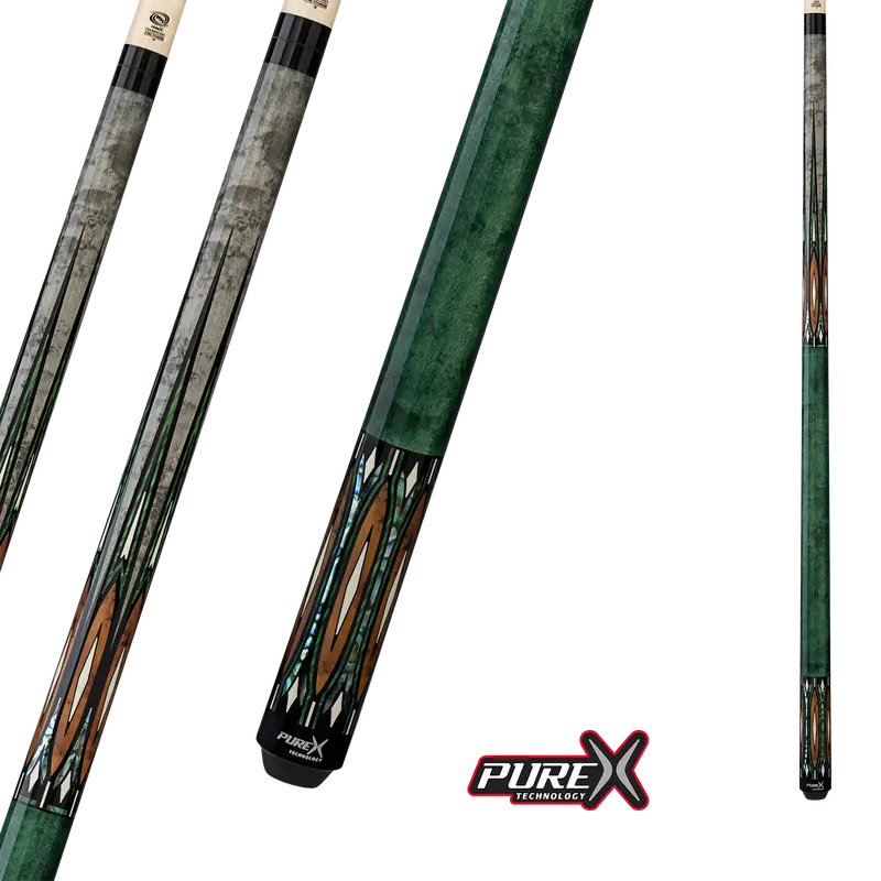 Pure X Pool Cue Green And Grey Stain Maple With Malachite Thuya Burl 12.75Mm 19Oz 1
