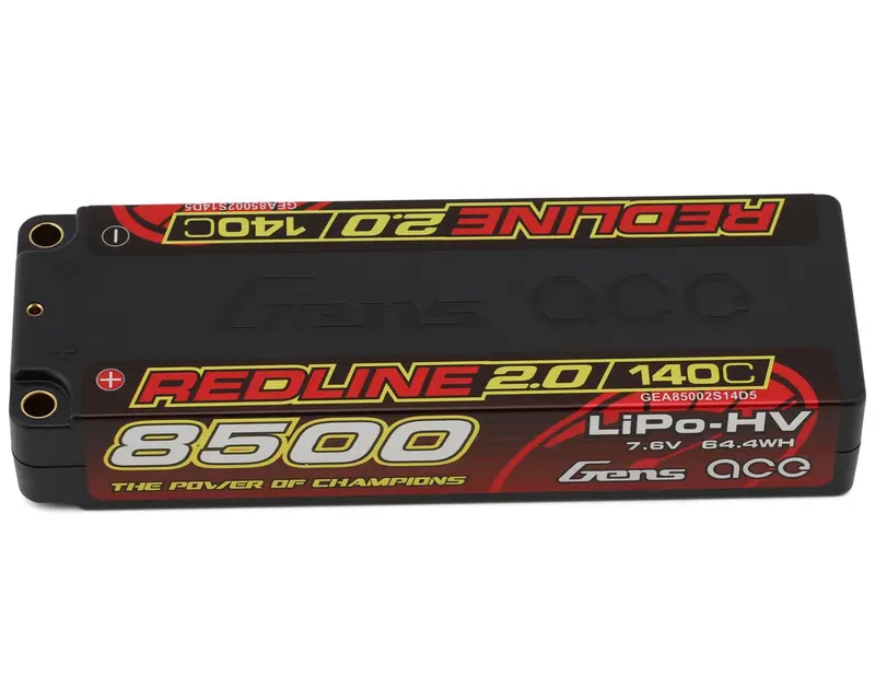 Redline 2.0 2S Lihv Battery 140C (7.6V/8500Mah) W/5Mm Bullets, Gea85002s14d5 2