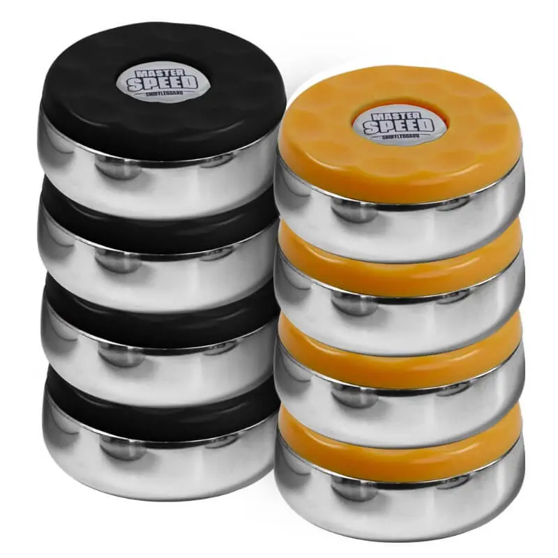 Set/8 Master Speed Shuffleboard Stainless Steel Rocks - Black/Yellow 1