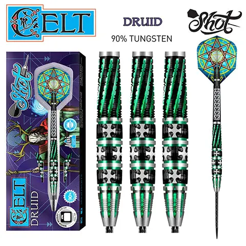 Shot Celt Druid Steel Tip Dart Set 90% Tungsten 23Gm 1