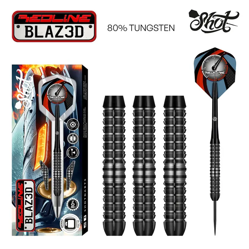 Shot Redline Blaz3d Steel Tip Darts Set 80% Tungsten 22G 1