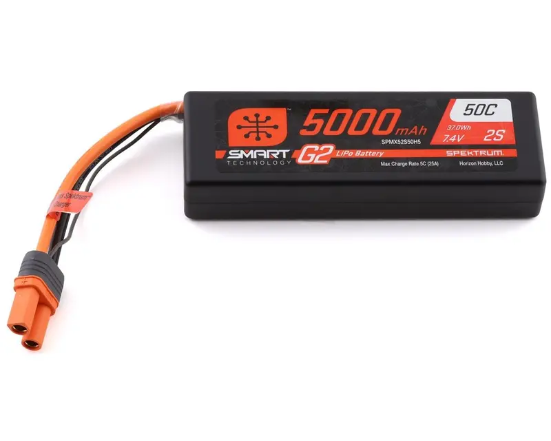 Spektrum Rc 2S Smart Lipo 50C Hard Case Battery Pack (7.4V/5000Mah) W/Ic5 Connector, Spmx52s50h5 1