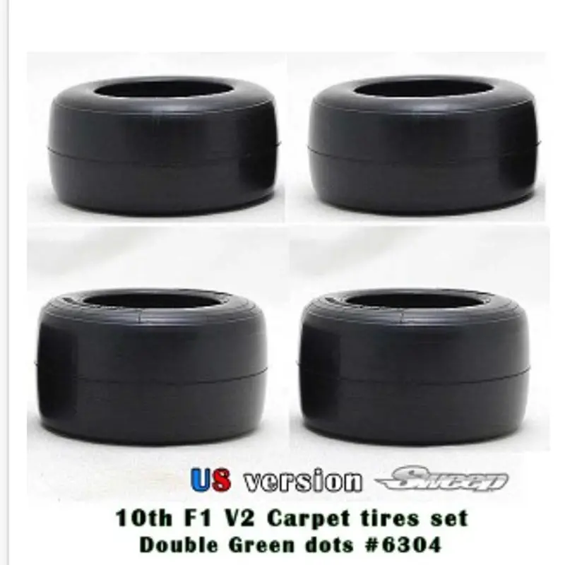 Sweep Racing F-1 Carpet Tires, Green Compound, Pre-Mount, 6304 1