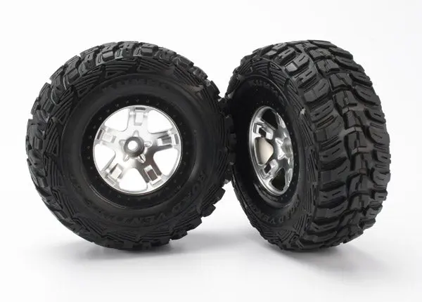 Tire & Wheel Assy, Glued (Sct Satin Chrome, Black Beadlock Style Wheels, Kumho Tires, Foam Inserts) (2) (2Wd Front) Tra-5881 1