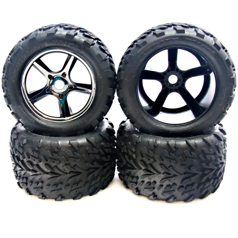 Traxxas 1/10 E-Revo Brushless Gemini Black Chrome Wheels & Talon Tires, 17Mm Splined Hex 1