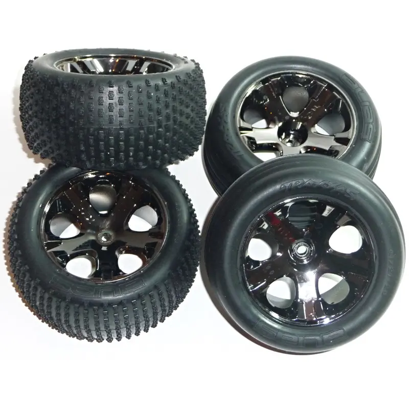 Traxxas 1/10 Rustler Vxl Alias Tires & 12Mm Hex Black Chrome Wheels 1