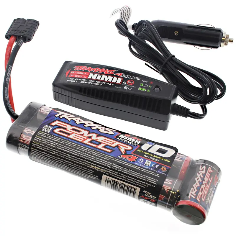 Traxxas 1/10 Slash 4X4 Ultimate 4200 Mah Nimh 7 Cell Id Battery & Charger 1