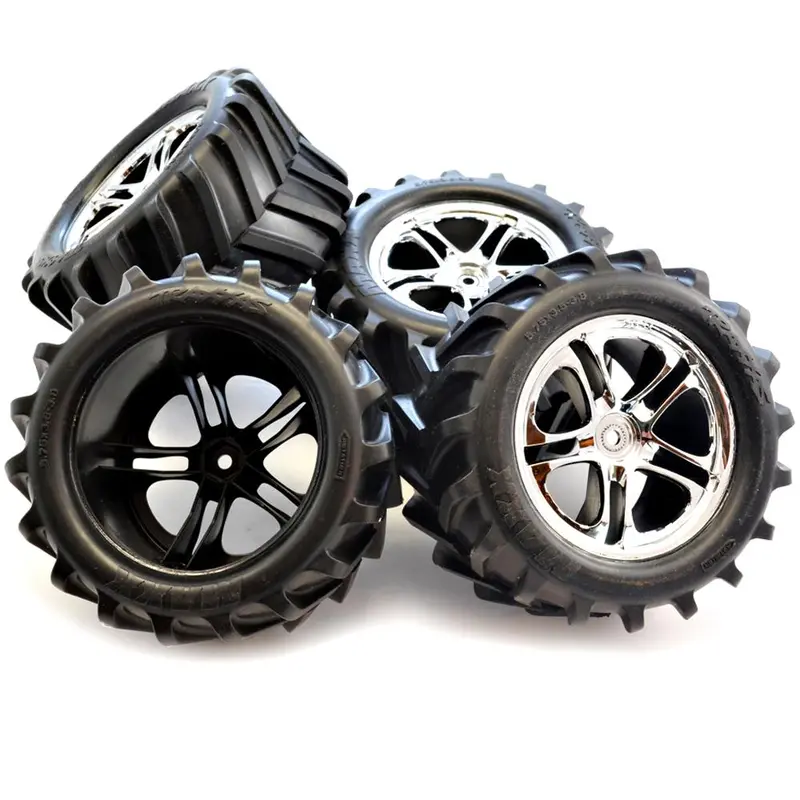 Traxxas 1/10 T-Maxx 2.5 Chevron Tires & 14Mm Hex Ss Chrome Wheels 1
