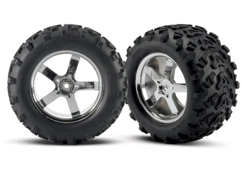 Traxxas 1/10 T-Maxx 3.3 Maxx Tires, Hurrican 3.8" Wheels, Chrome, Revo 1